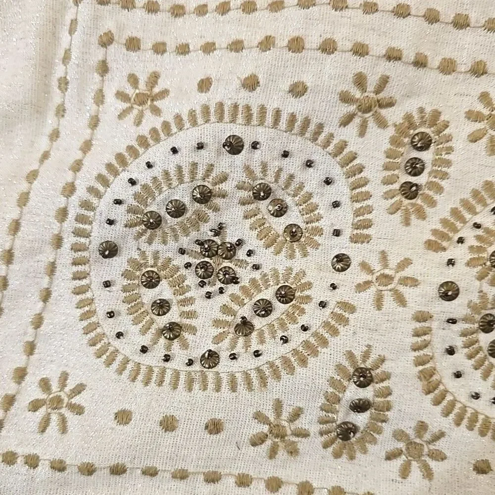 Anthropologie Floreat Linen Blend Beaded Embroidered Skirt 6 Oatmeal Hippie Boho